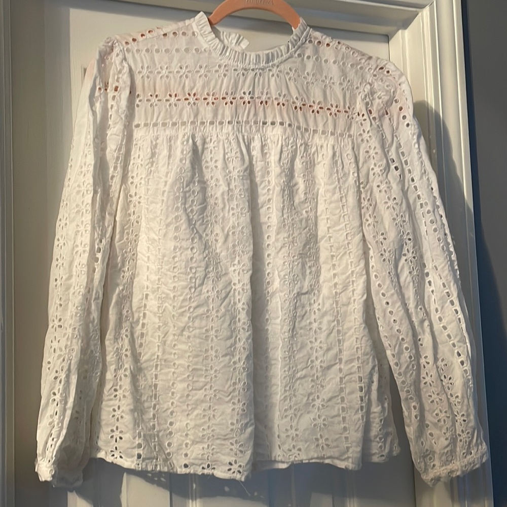 J crew white eyelet blouse